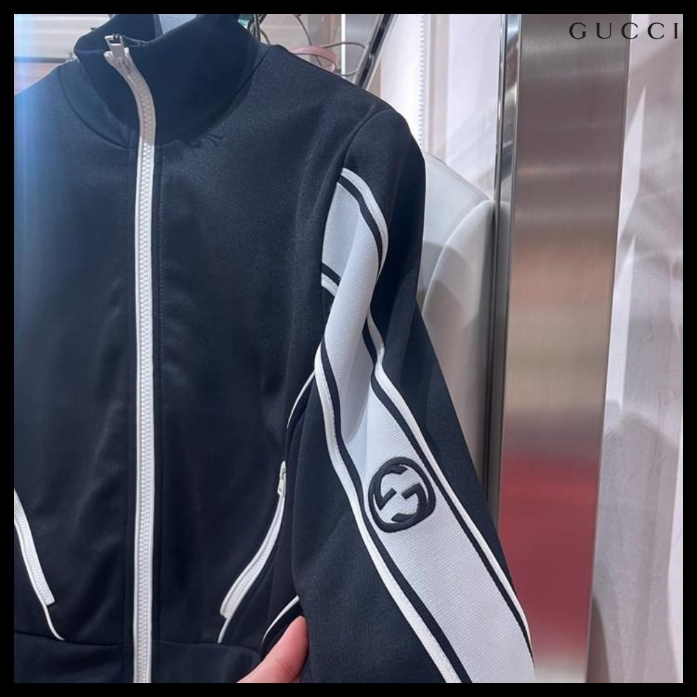 【GUCCI】Interlocking Embroidered Light Felted Cotton Zip-Up