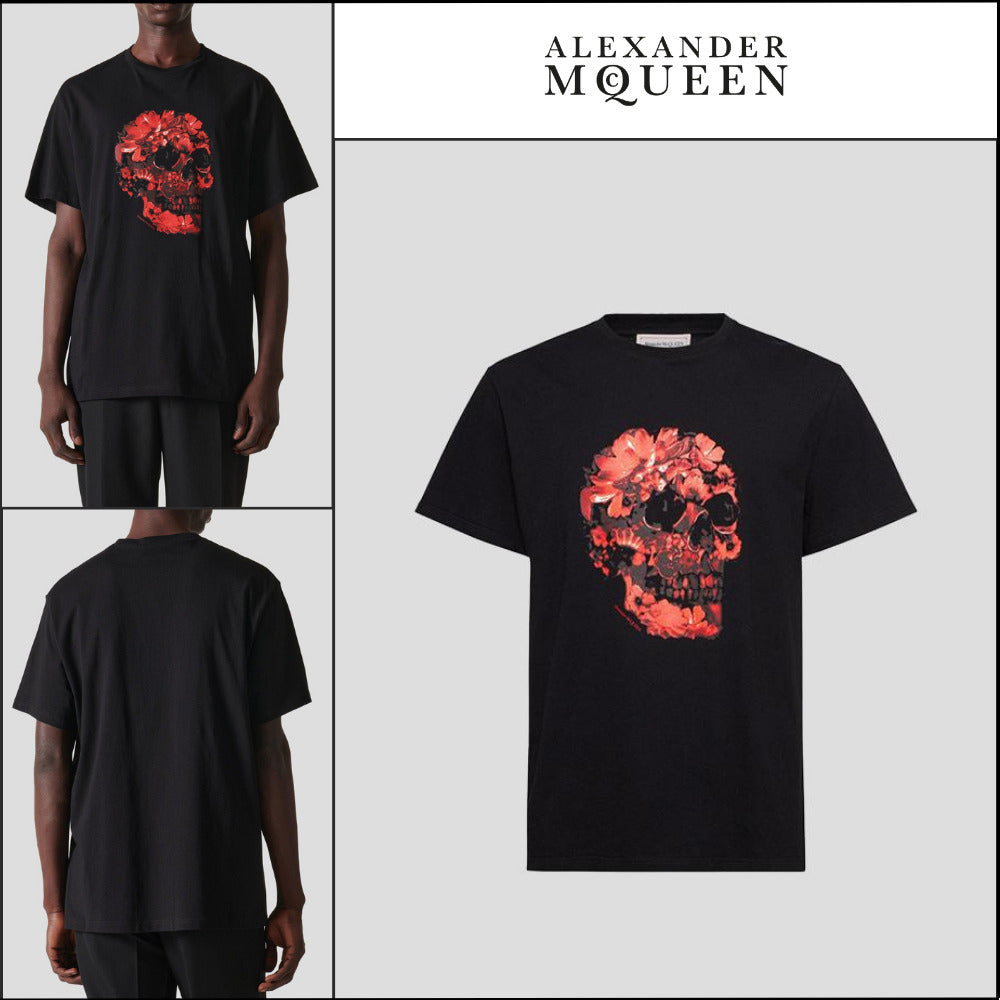 【Alexander Mcqueen】Wax-Dyed Flower Skeleton T-shirt