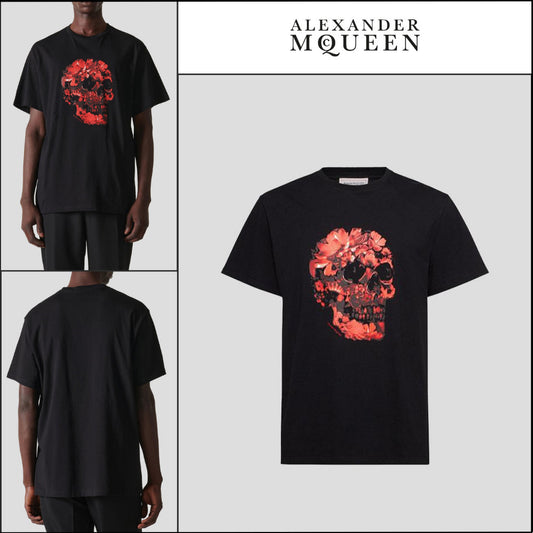 【Alexander Mcqueen】Wax-Dyed Flower Skeleton T-shirt