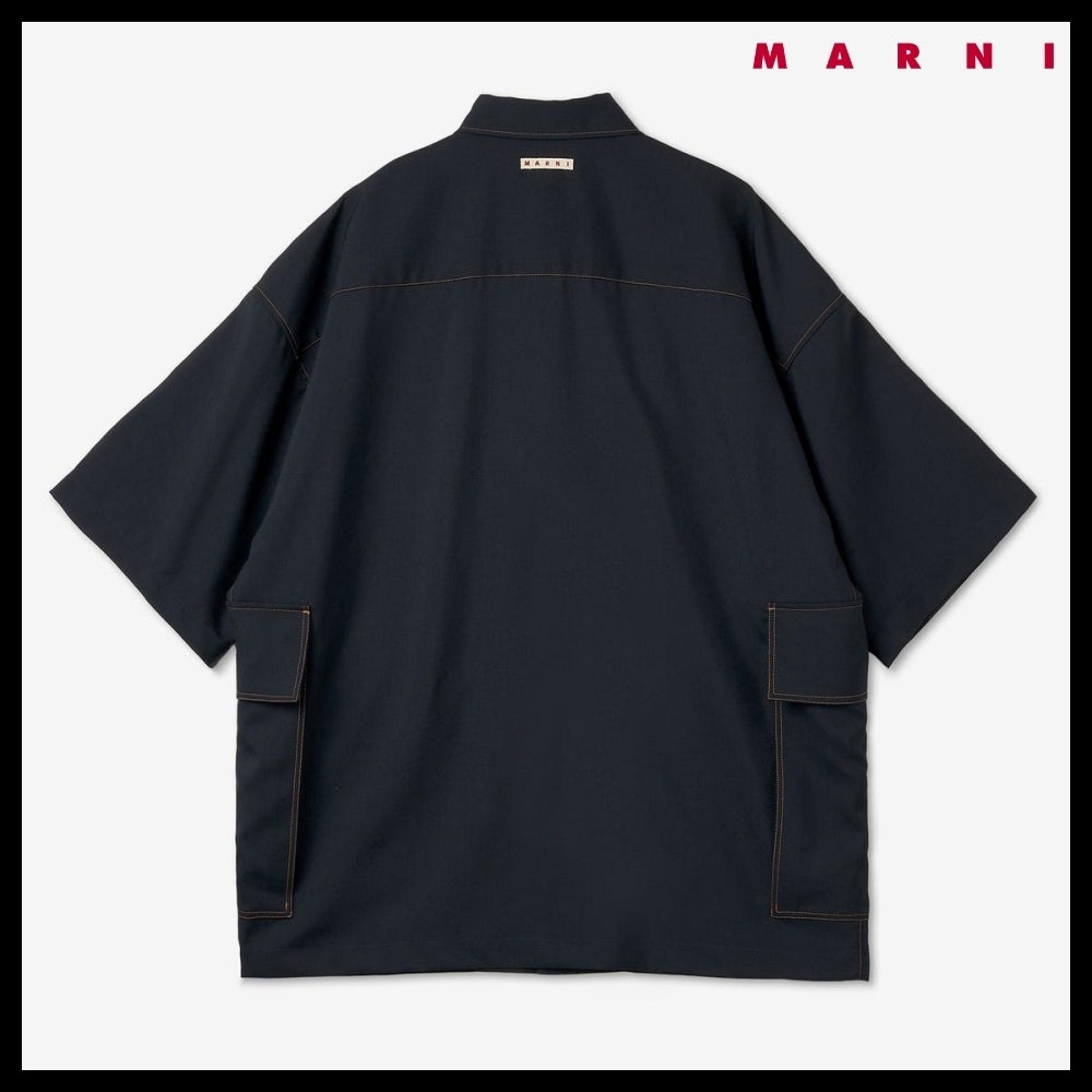 【MARNI】トロピカルウール シャツ ブルーブラック