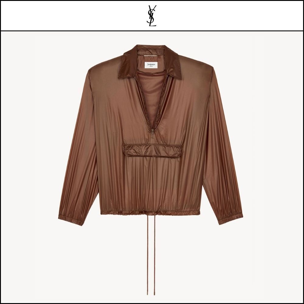 【Saint Laurent】Nylon Broad Shoulder Windbreaker COGNAC