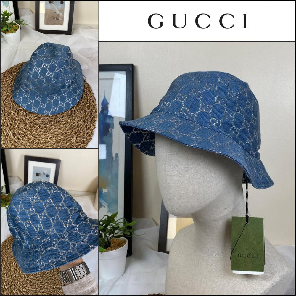 【GUCCI】 GG LAME バケットハット ブルー