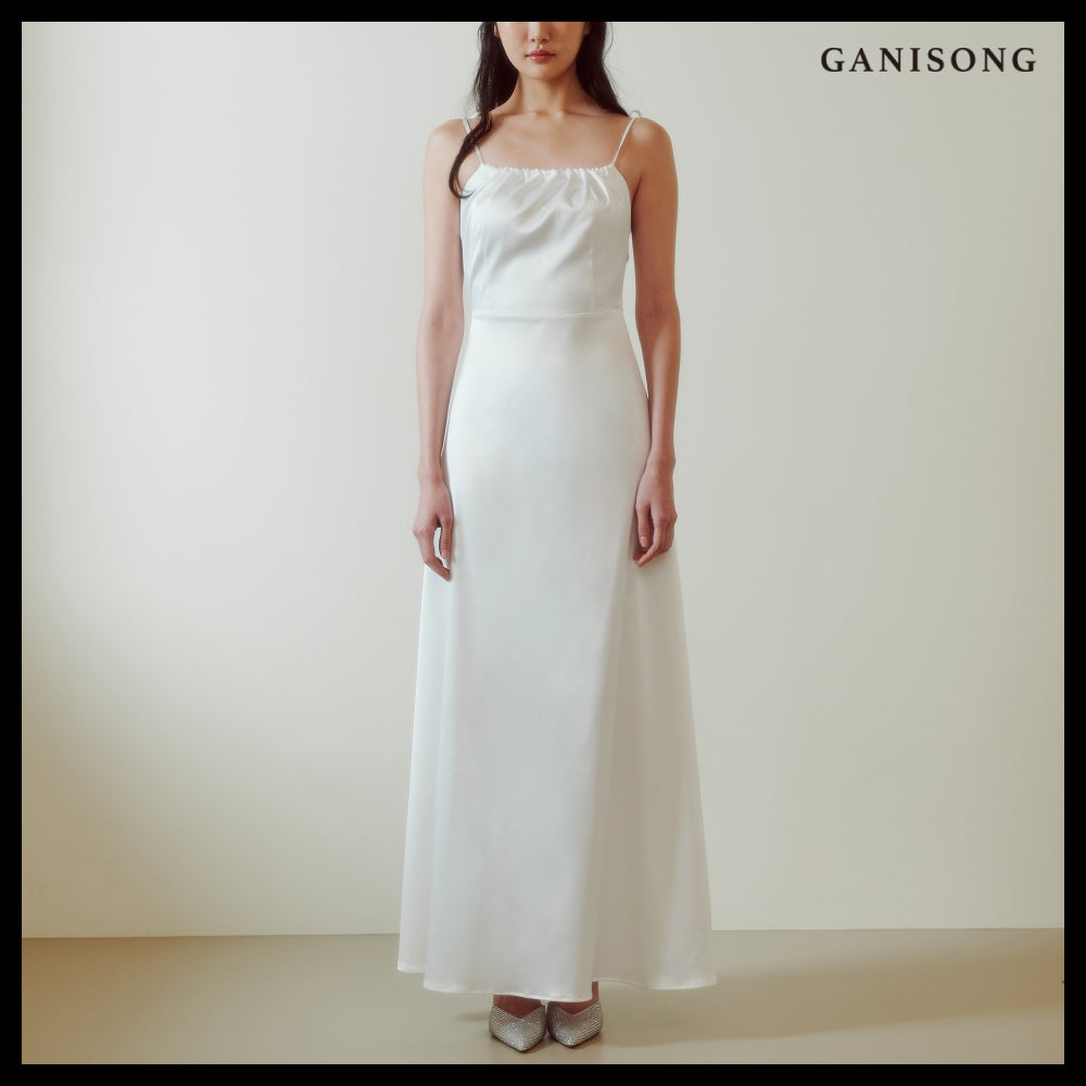 【GANISONG】Bridal Back Ribbon Dress White