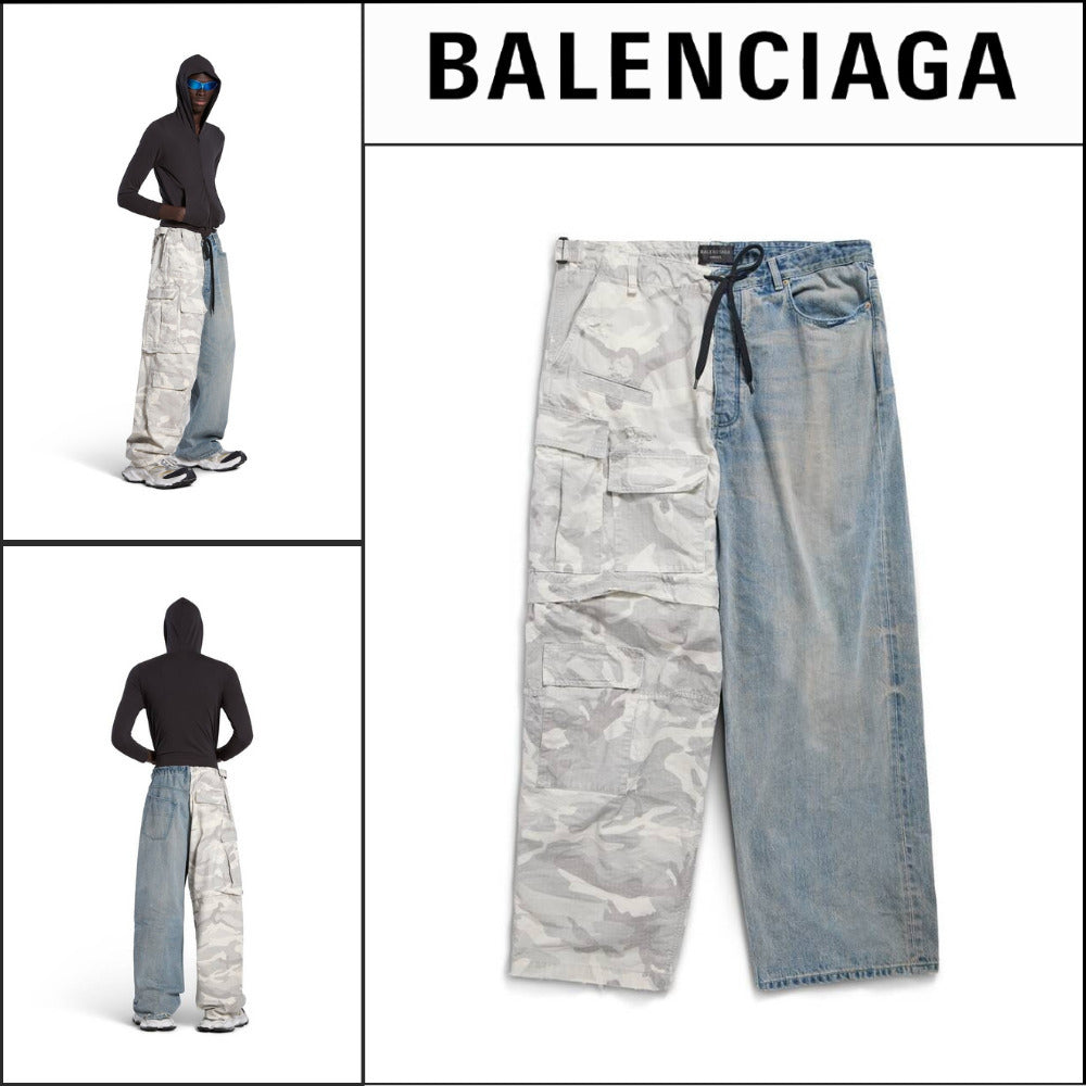 【BALENCIAGA】Grayscale Camo Hybrid Baggy Pants Light Blue