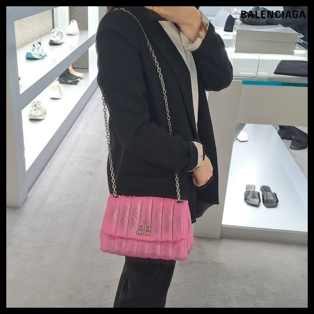 【BALENCIAGA】Monaco Mini Bag Pink Sprayed Quilted