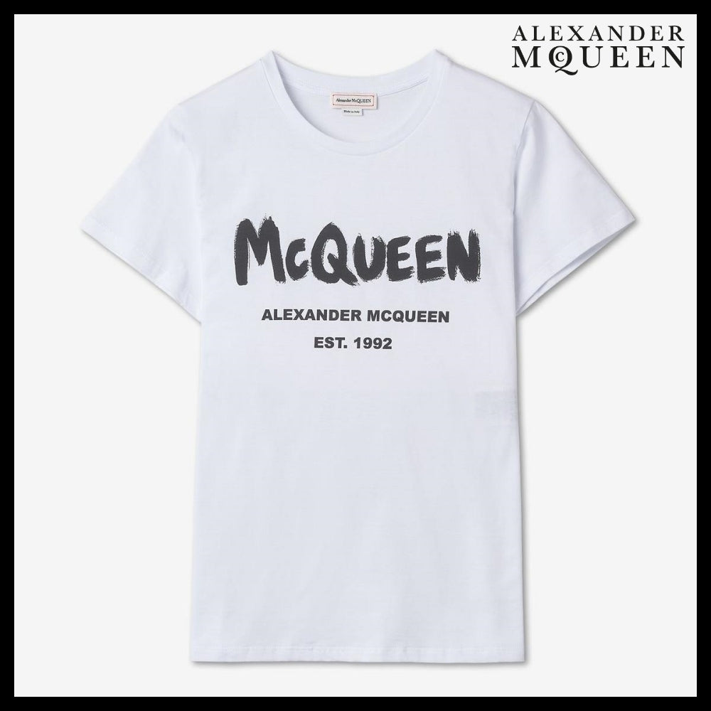 【alexander mcqueen】Graffiti Logo Short-Sleeve T-shirt White