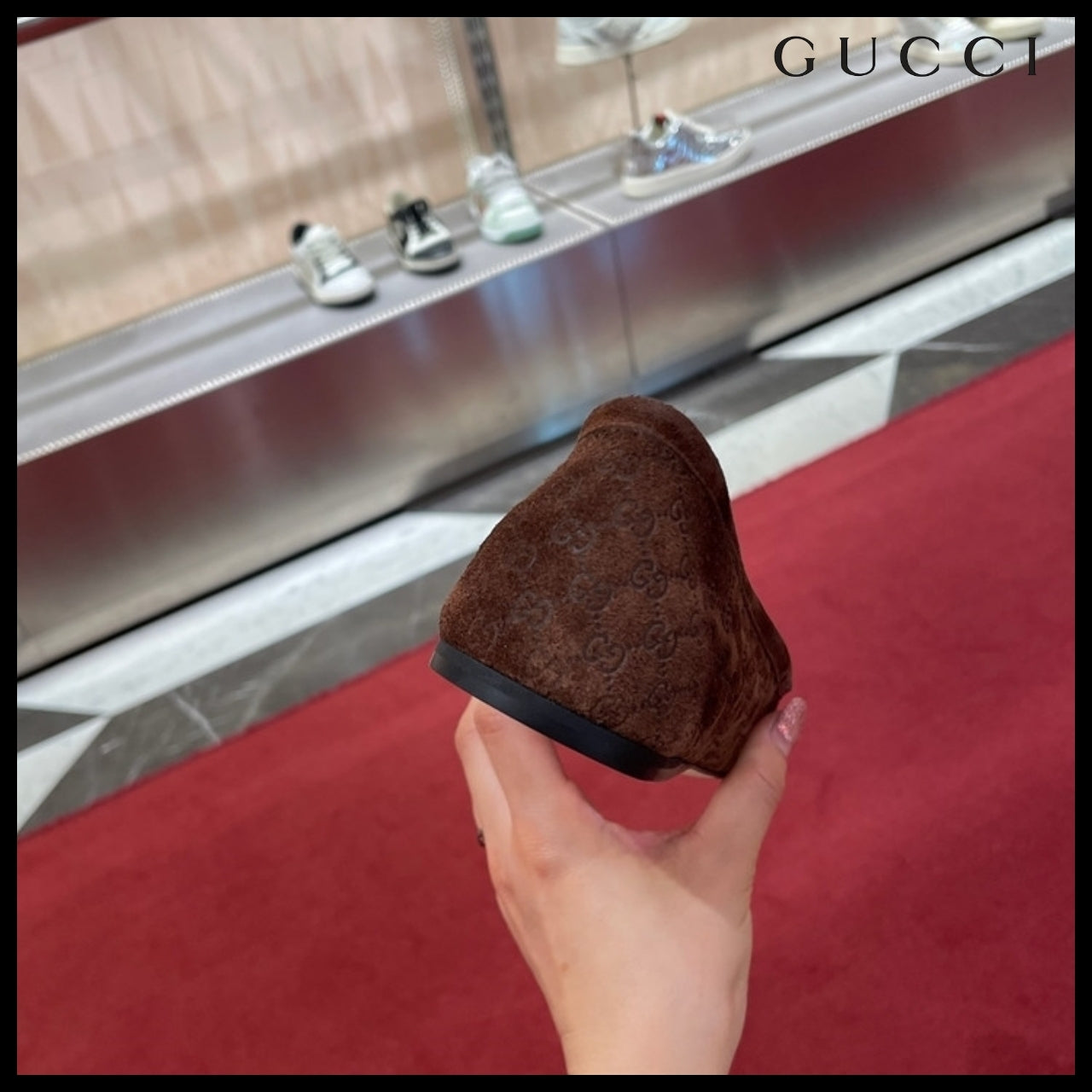 【GUCCI】Kensington GG Horsebit Suede Ballerina Flats Brown