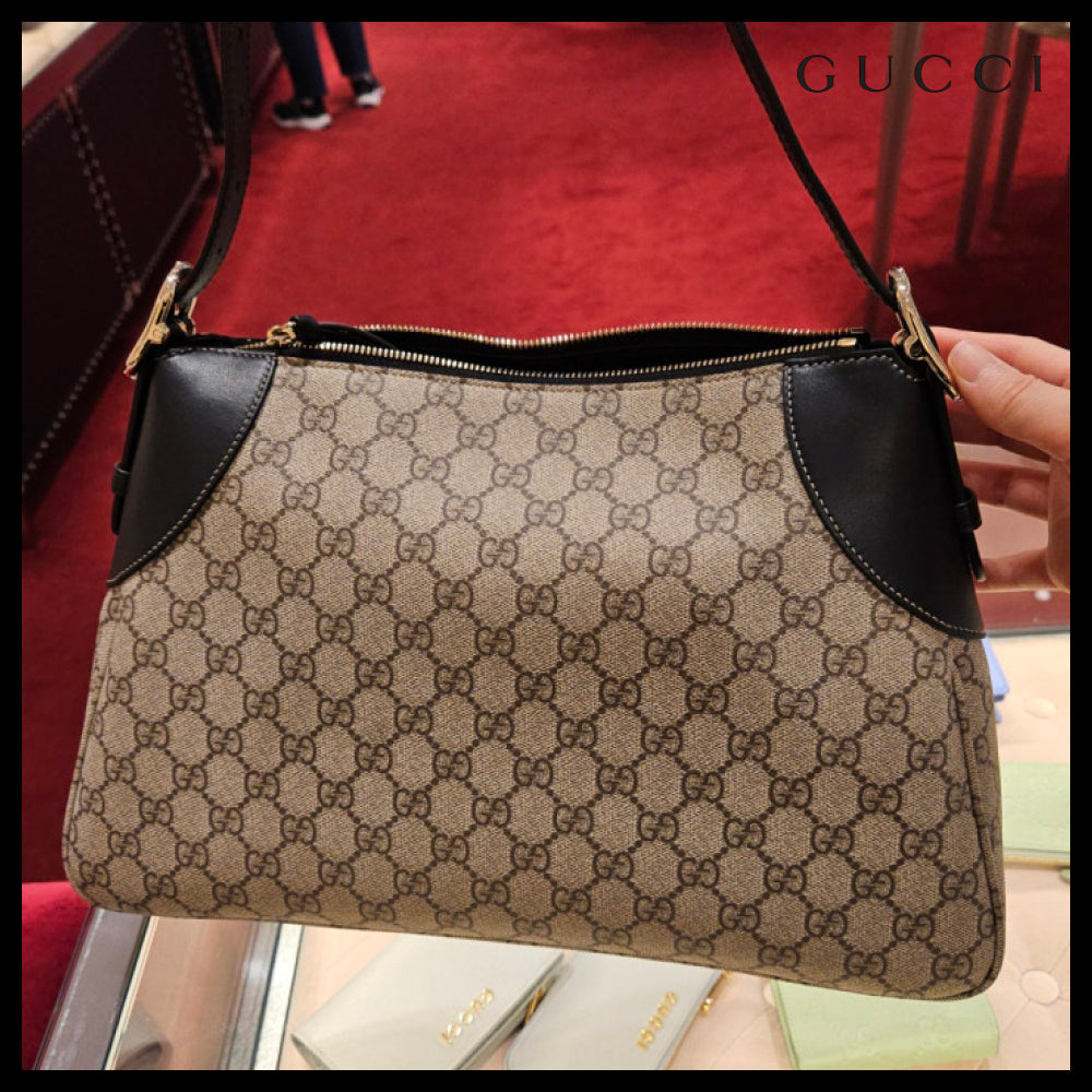 【GUCCI】GG emblem icon canvas large shoulder bag beigeebony