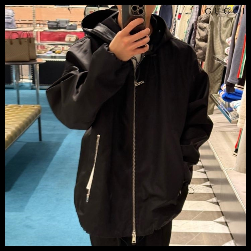【GUCCI】Logo Compact Nylon Twill Hooded Blouson Jacket
