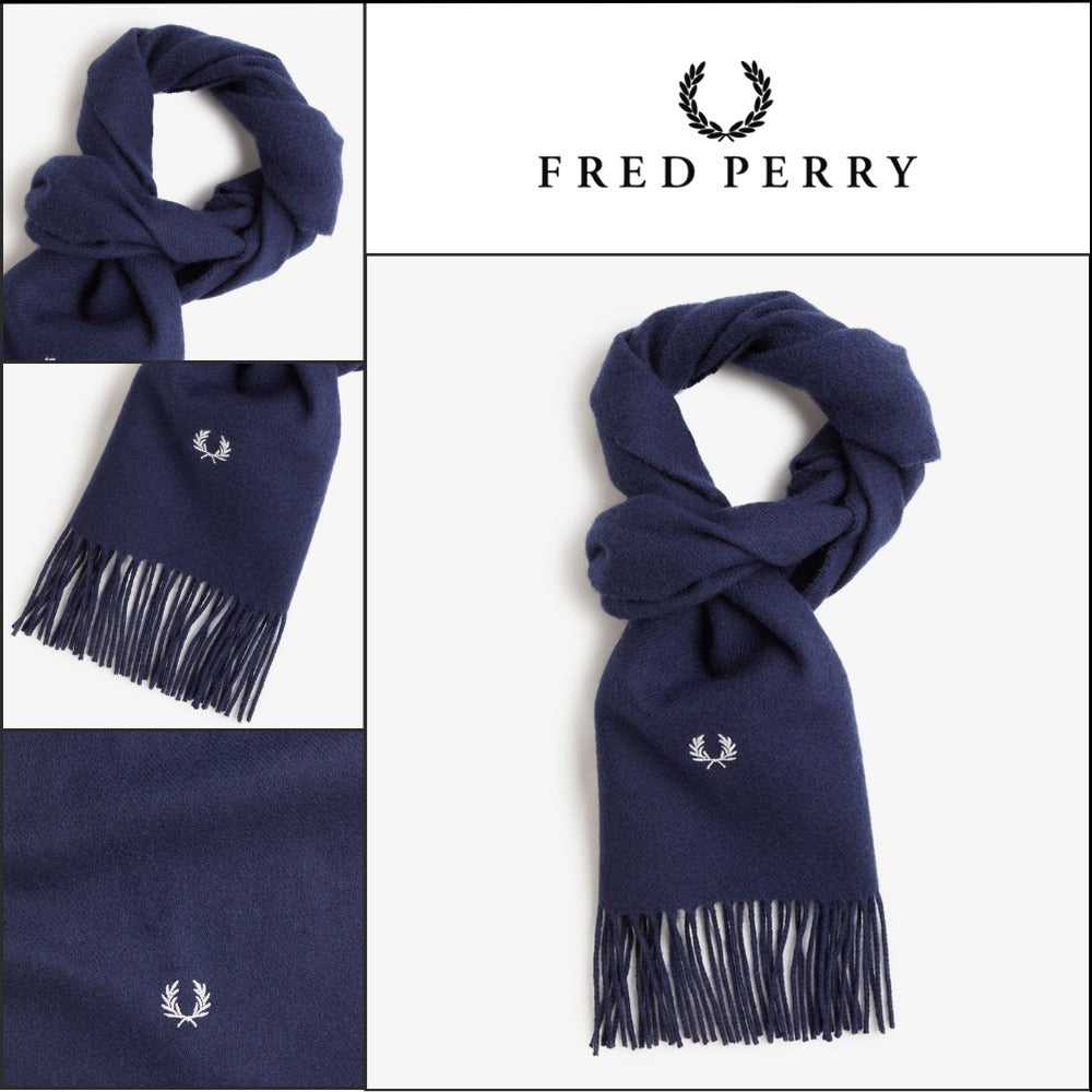 【FRED PERRY】ラムウール スカーフ ネイビー 608
