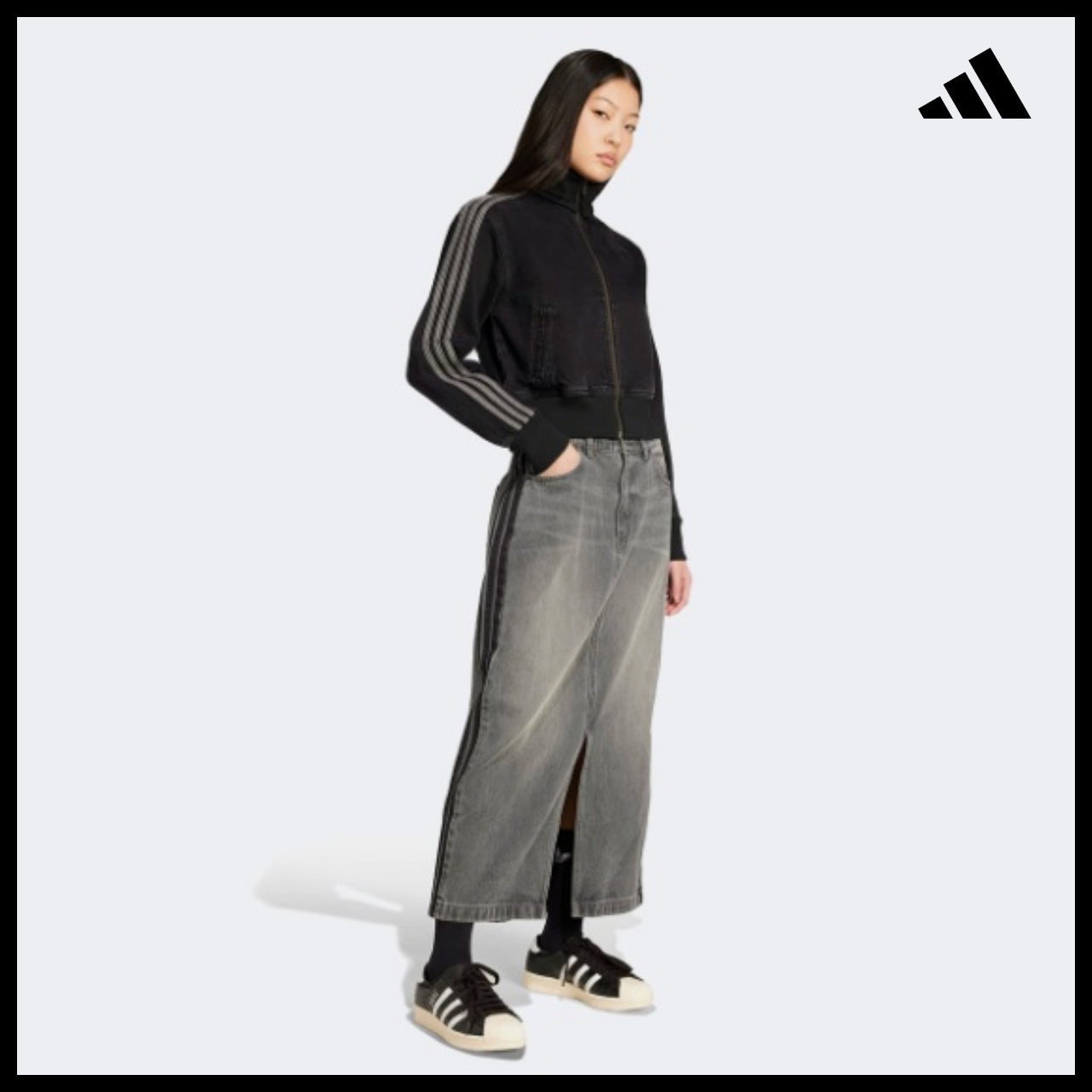 【ADIDAS】Adicolor 3-Stripes Denim Pencil Skirt JW2659