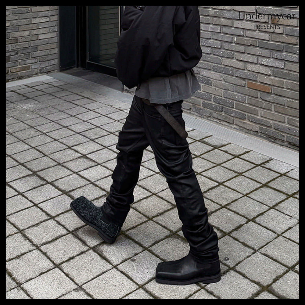 【Undermycar】MU.157 Classic Wax Coated Slim Straight Jeans