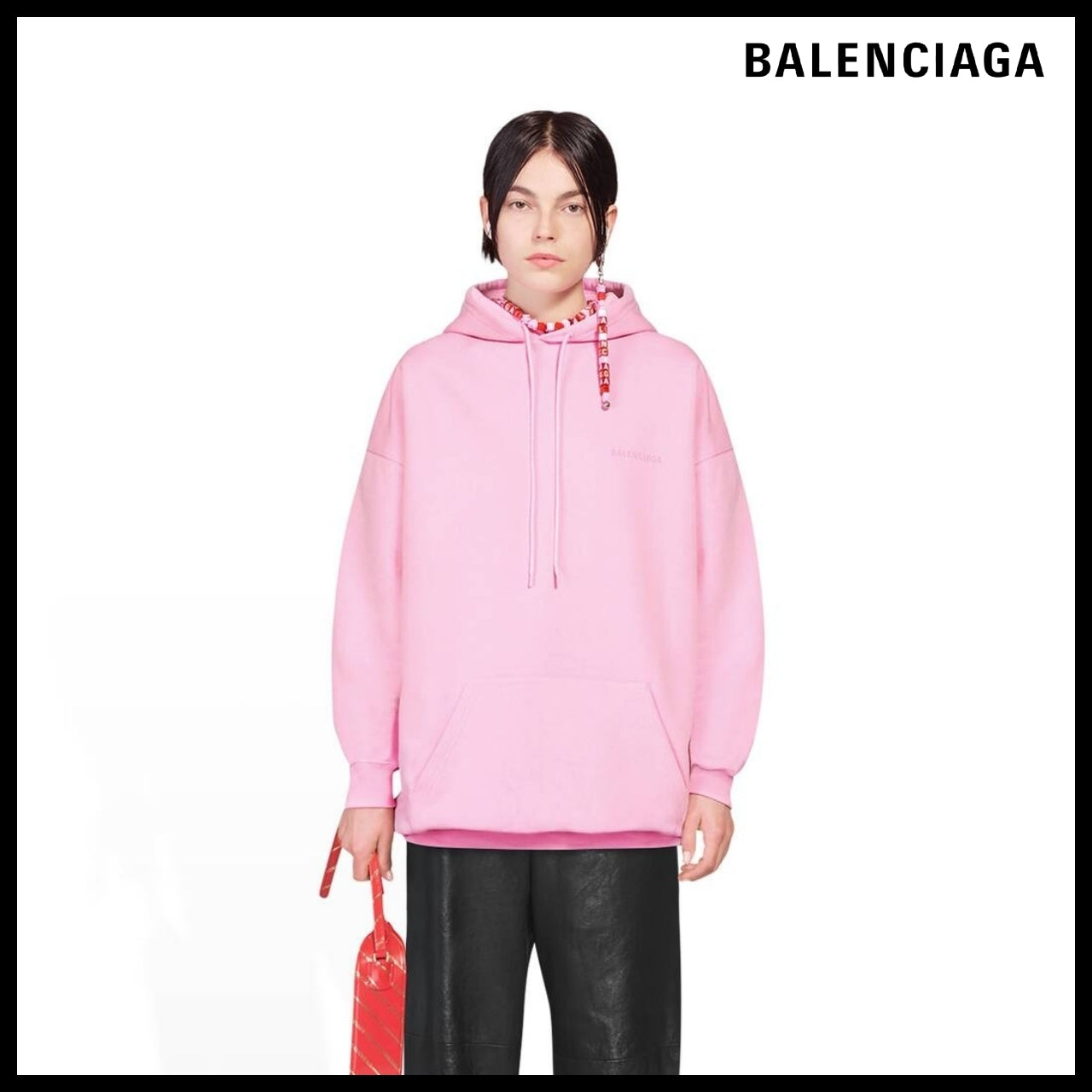 【BALENCIAGA】Balenciaga Hoodie Medium Fit Pink White