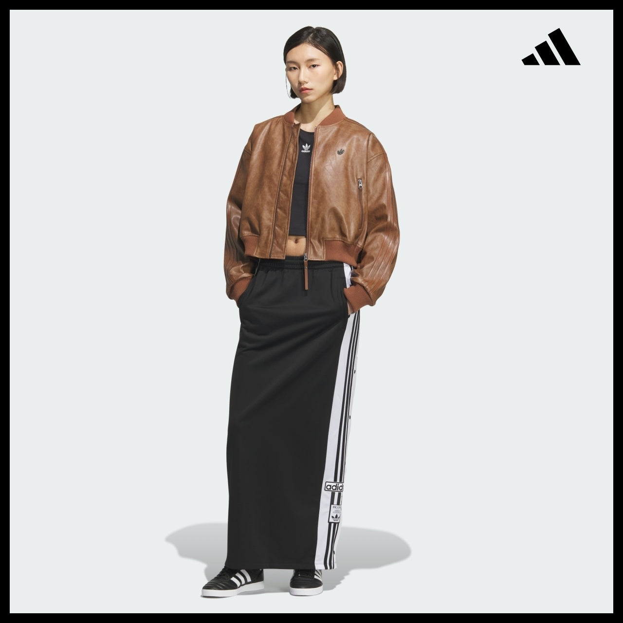 【ADIDAS】Cropped Leather Jacket Brown