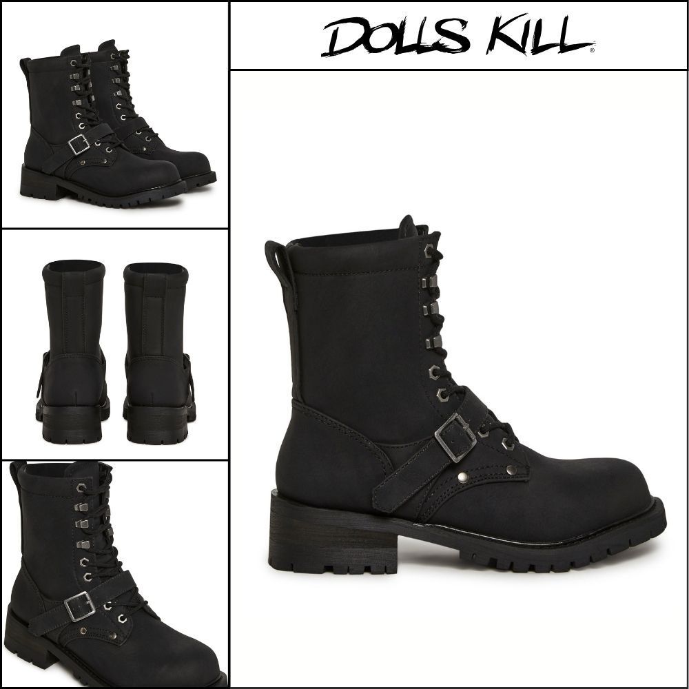◆DOLLS KILL◆DARKER WAVS Outro Cadet Boot Black
