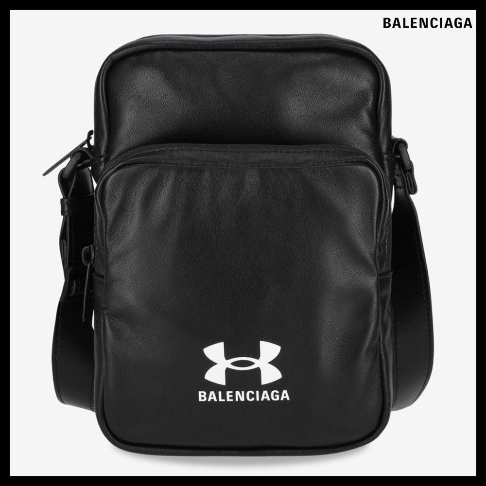 【BALENCIAGA】Under Armour Logo Lambskin Crossbody Bag Black