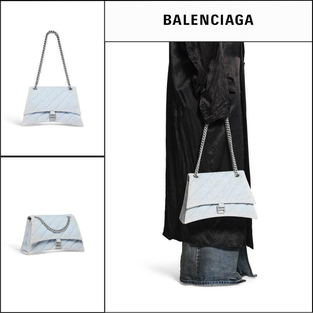【BALENCIAGA】Crush Medium Chain Bag Quilted Denim