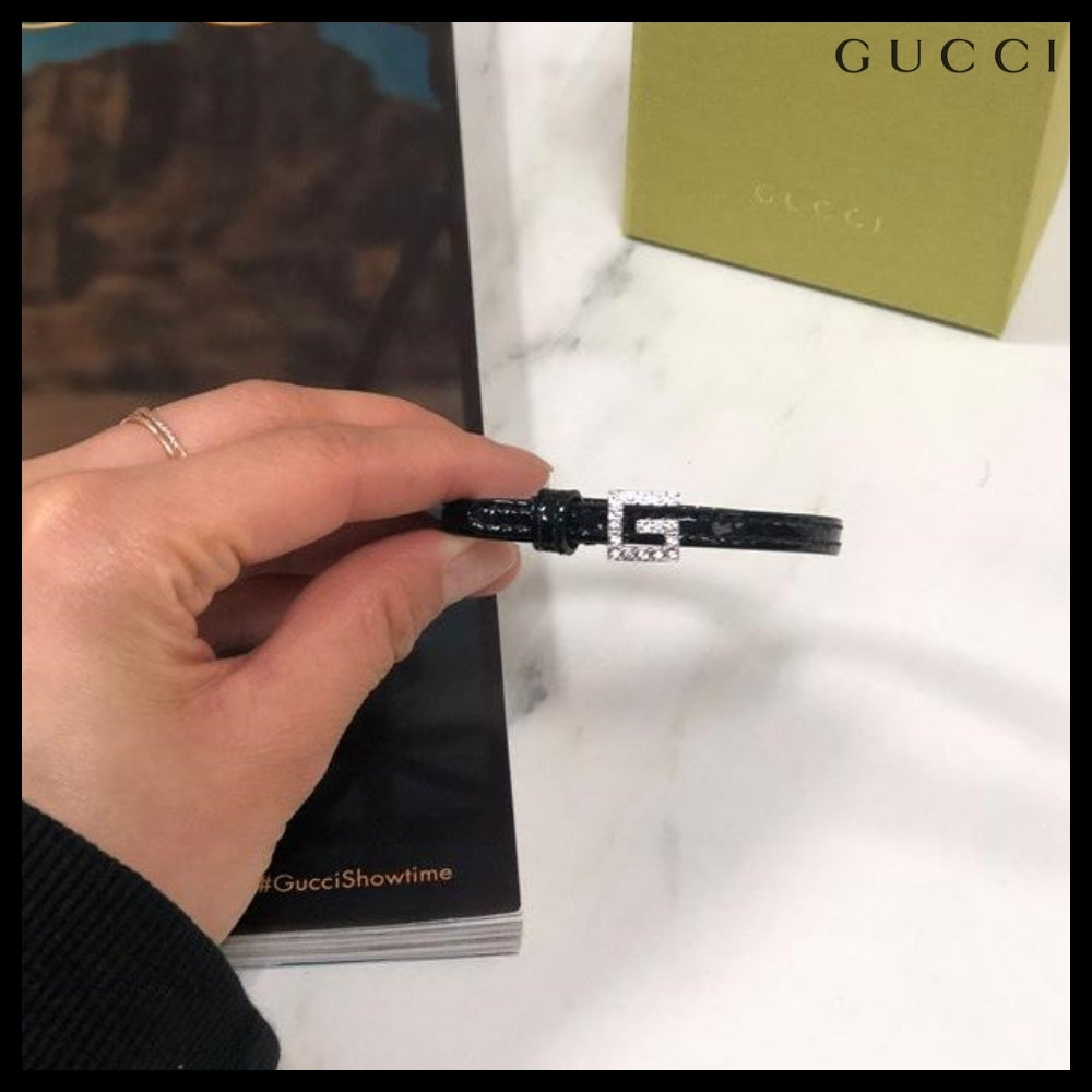 【GUCCI】 レディース レザー ブレスレット ブラック