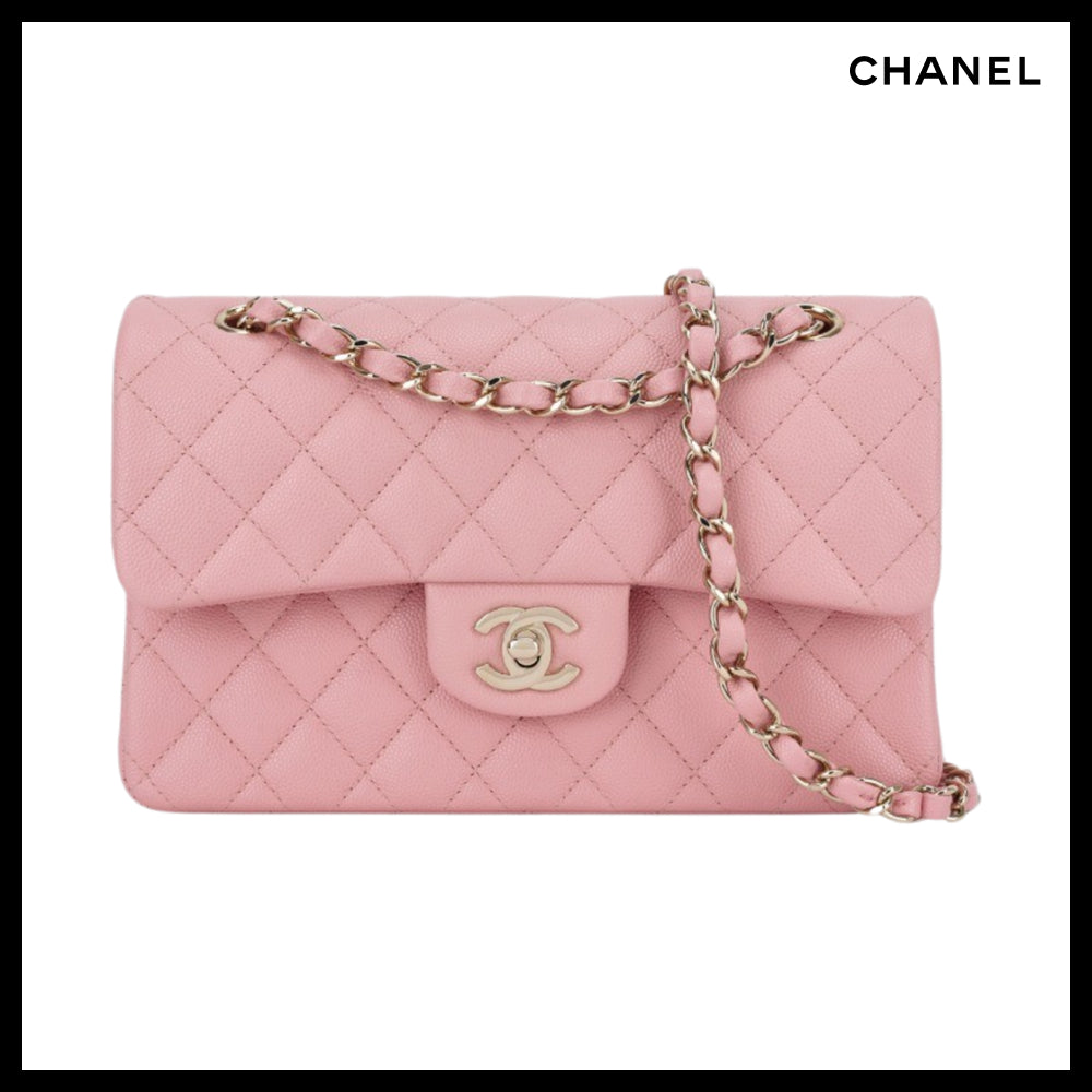 【CHANEL】Small Classic Handbag Grained Calfskin & Gold Pink