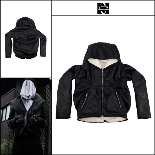 【SUNDAYOFFCLUB】GHAST Crackle Shearling Hoodie Black