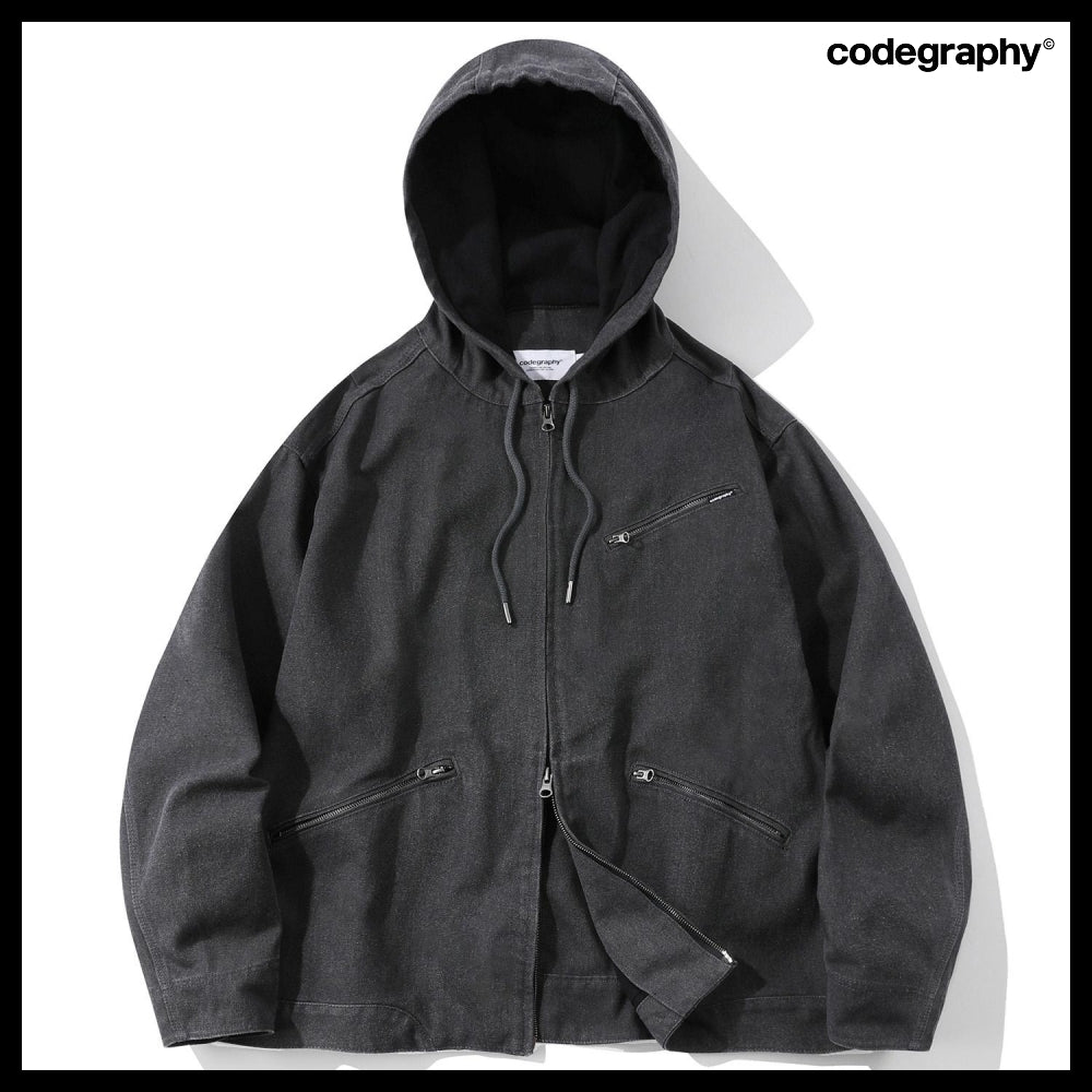 【codegraphy】Vintage Washed Hooded Work Jacket