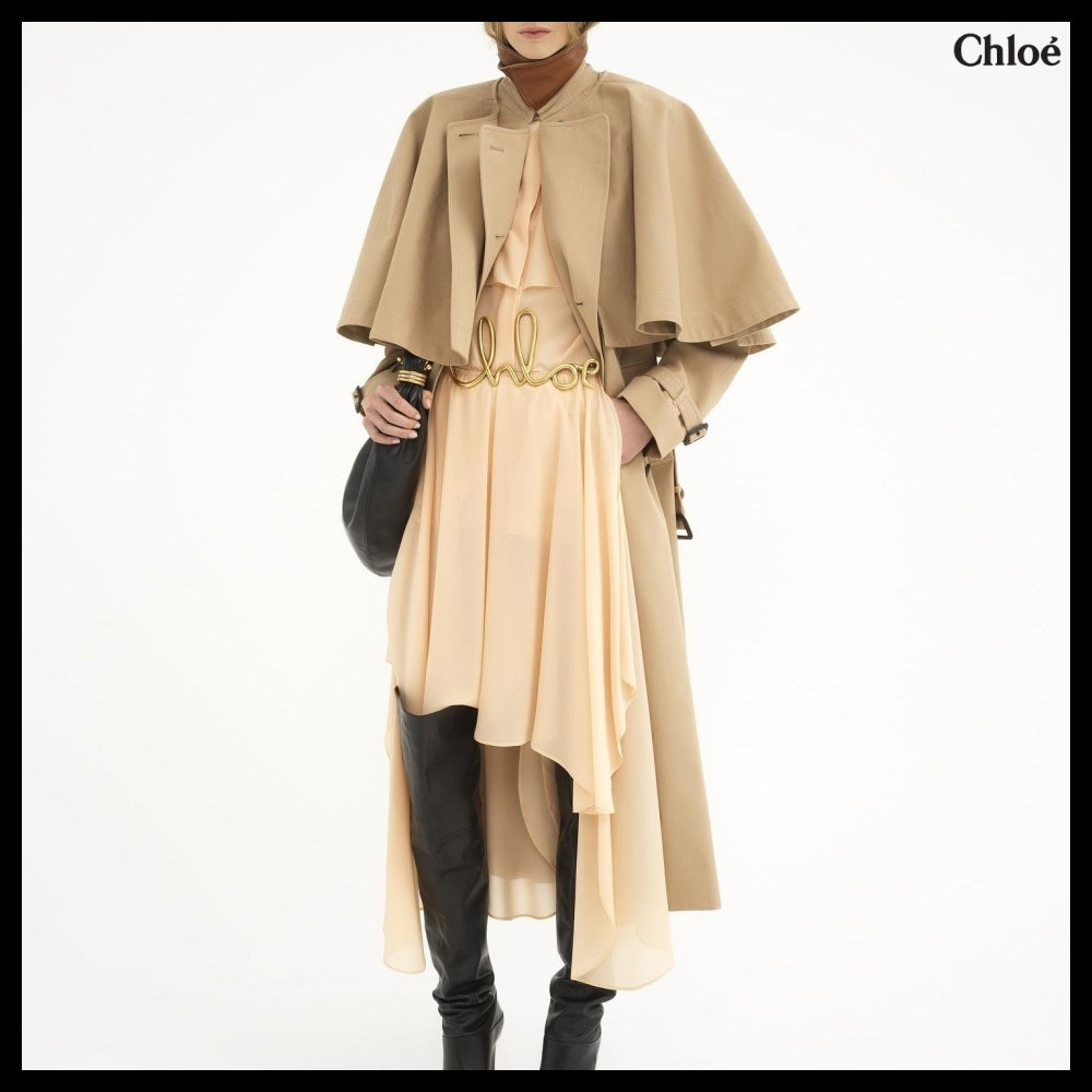 【Chloe】Classic Trench Coat in Cotton Gabardine with Cape
