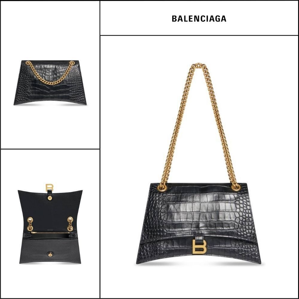 【BALENCIAGA】Crush Medium Chain Bag Crocodile EmbossedBlack