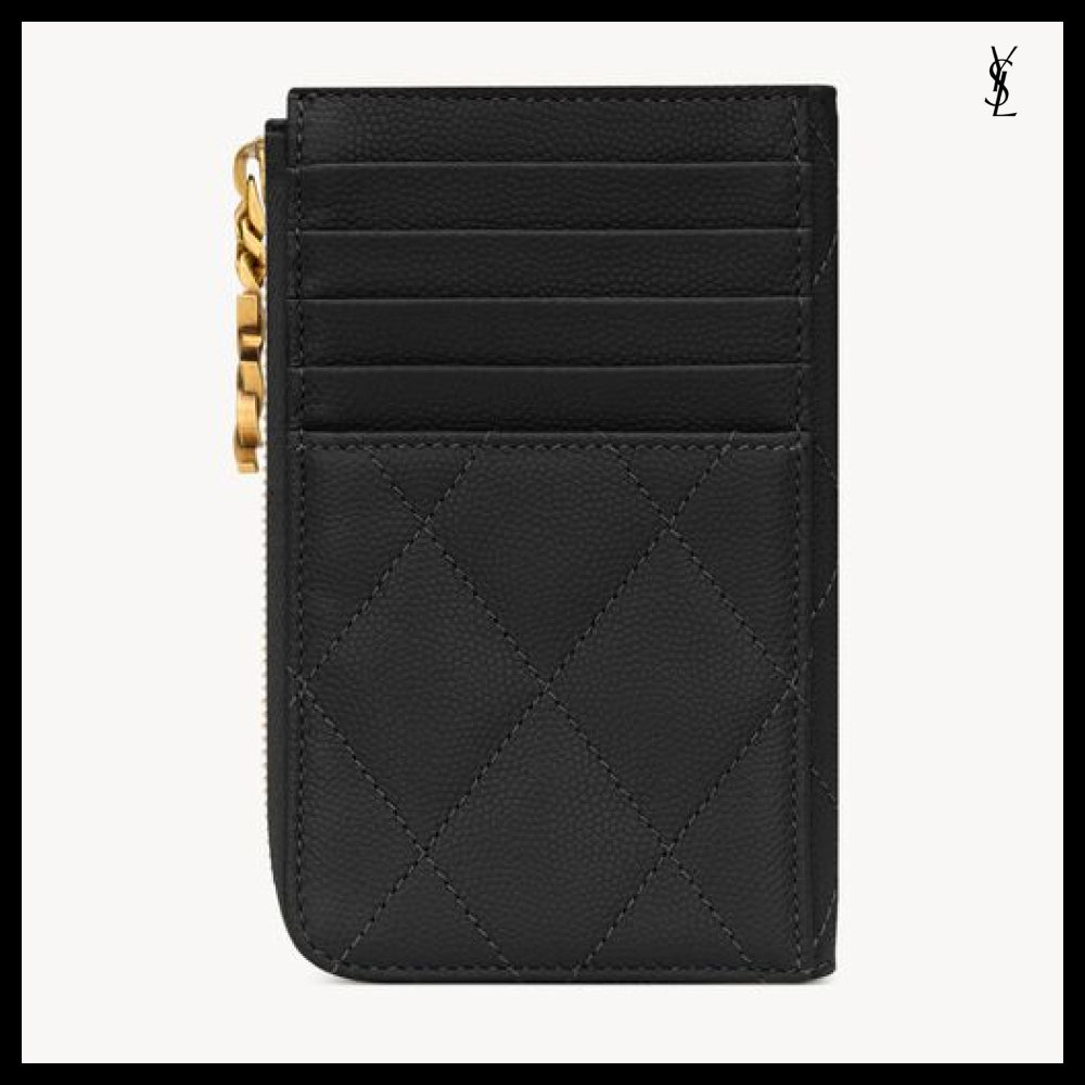 【Saint Laurent】Leather CASSANDRE BIJOU Zipped Card Case