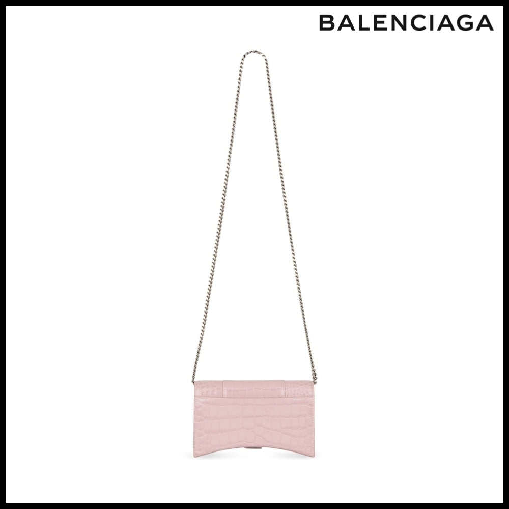 【BALENCIAGA】Hourglass Wallet on Chain Crocodile Embossed