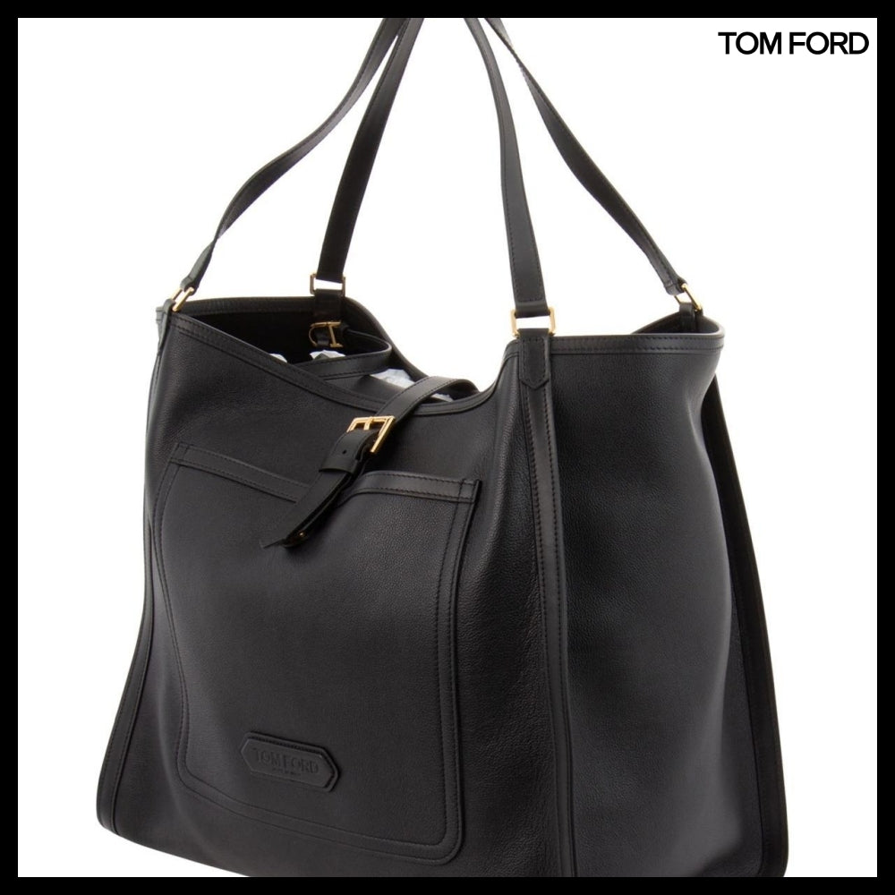 【TOM FORD】LEATHER LUGGAGE SHOULDER BAG BLACK H0574