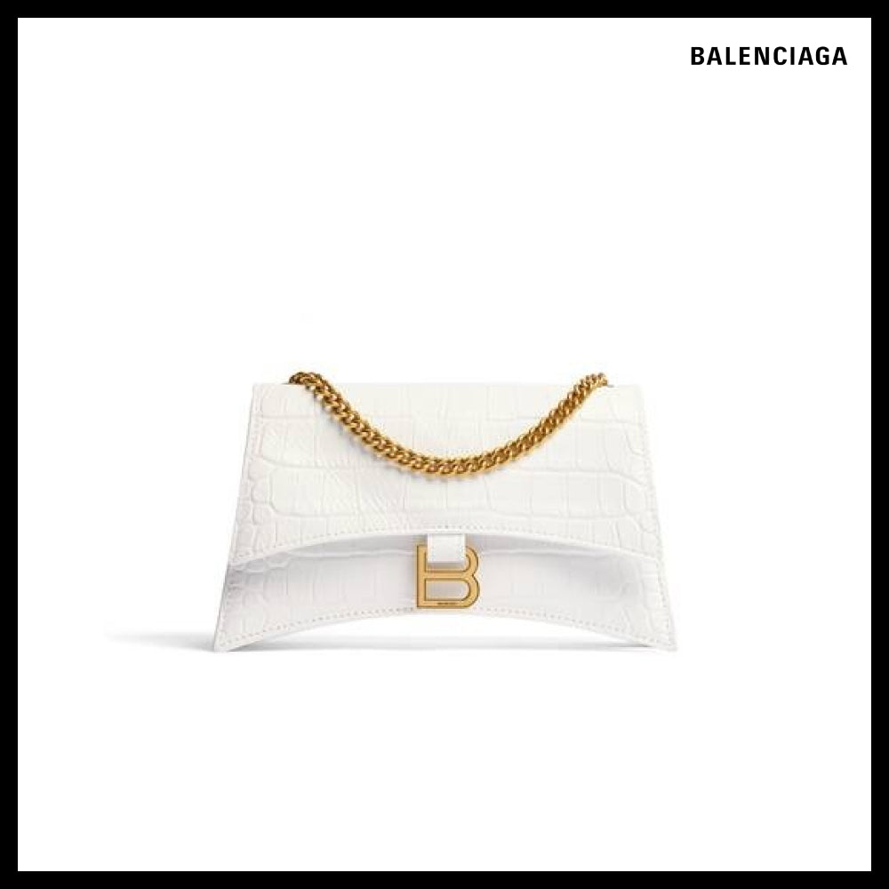 【BALENCIAGA】Crush XS Chain Bag Crocodile Embossed Optic Wh