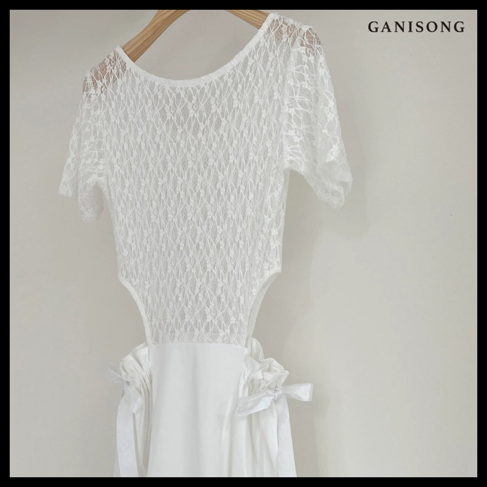 【GANISONG】Bridal Lace Cut Out Dress White