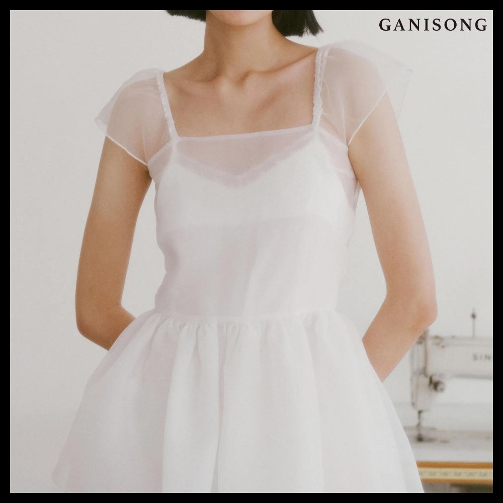 【GANISONG】Bridal Peony Tiered Dress White