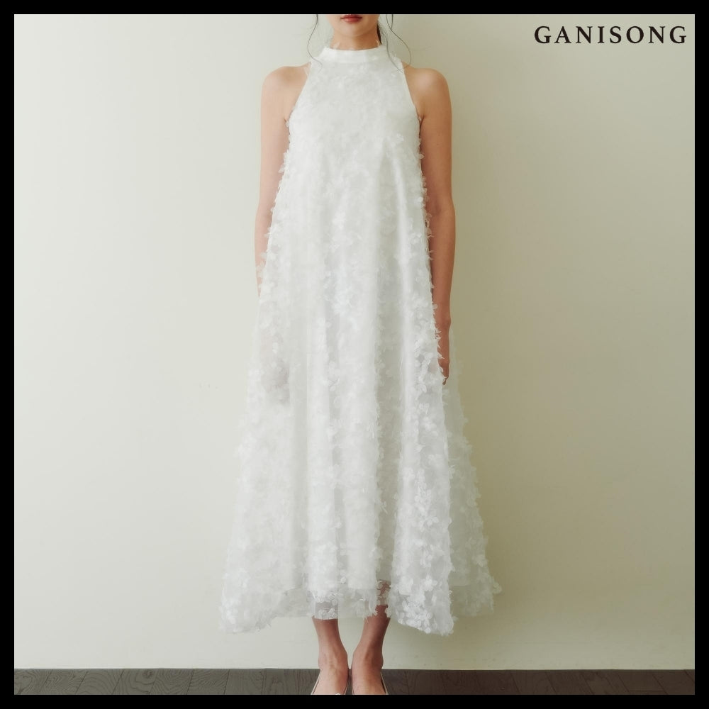 【GANISONG】Bridal Angel Pollen Halterneck Dress White