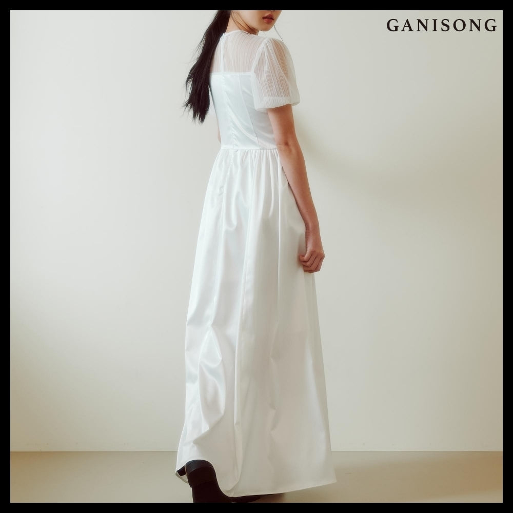 【GANISONG】Bridal Sheer Ribbon Line Dress White
