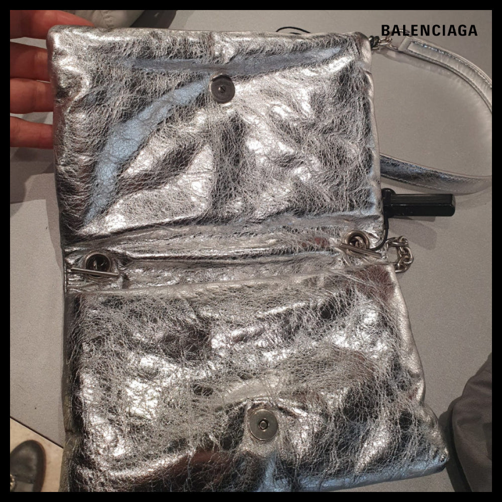 【BALENCIAGA】Monaco Nano Metallic Silver Chain CrossbodyBag