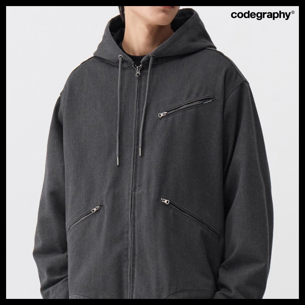【codegraphy】Vintage Washed Hooded Work Jacket