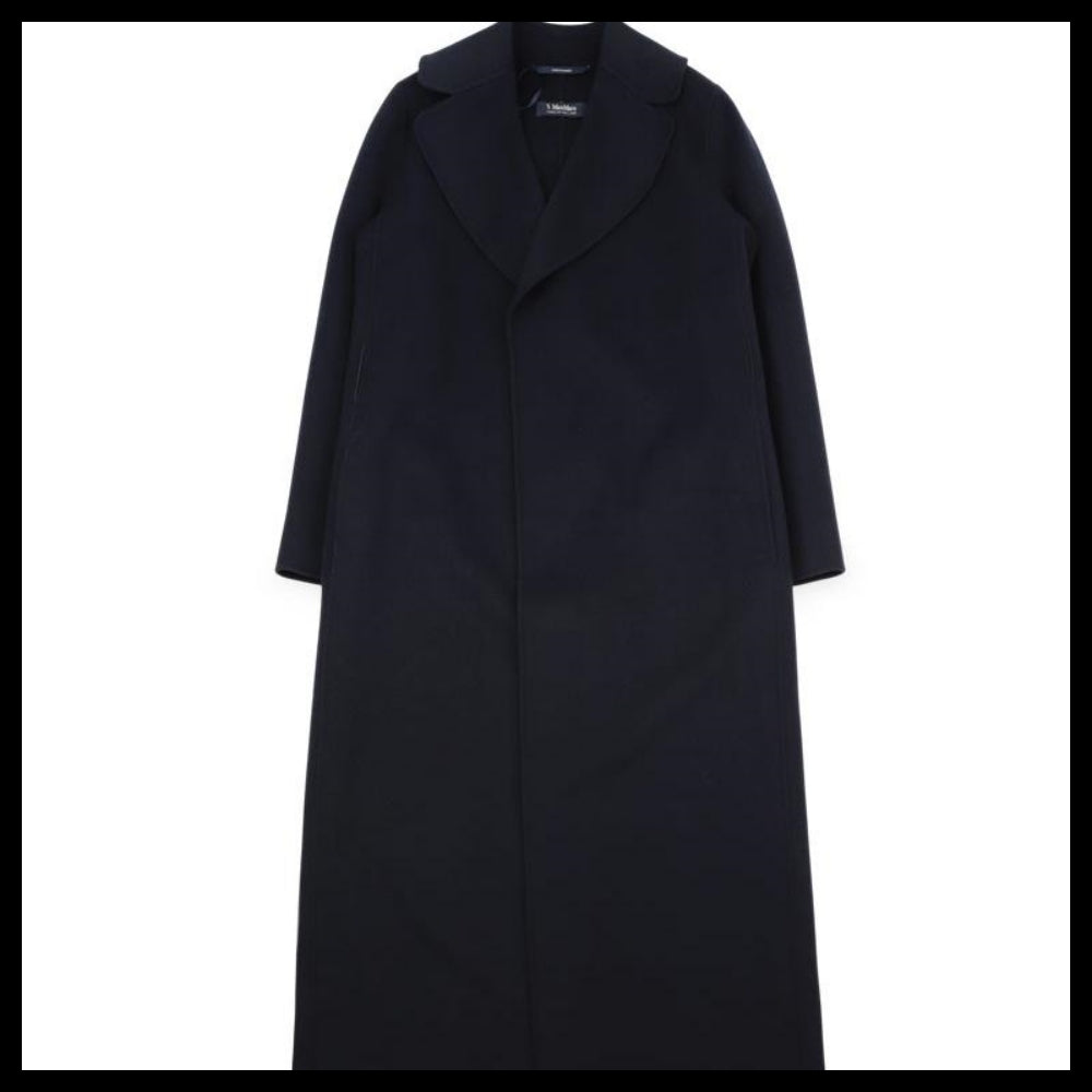 【S Max Mara】 Women Poldo Belted Wool Long Coat Navy