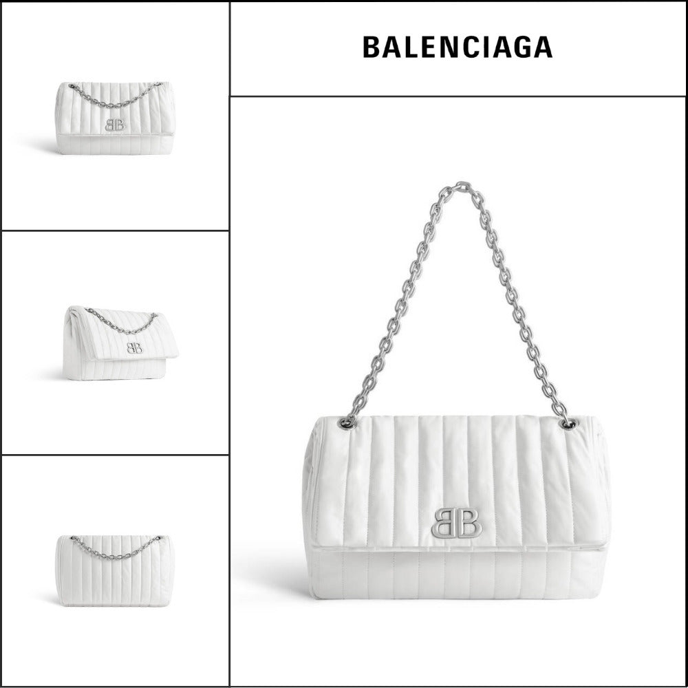 【BALENCIAGA】Monaco Medium Chain Bag Quilted Off White