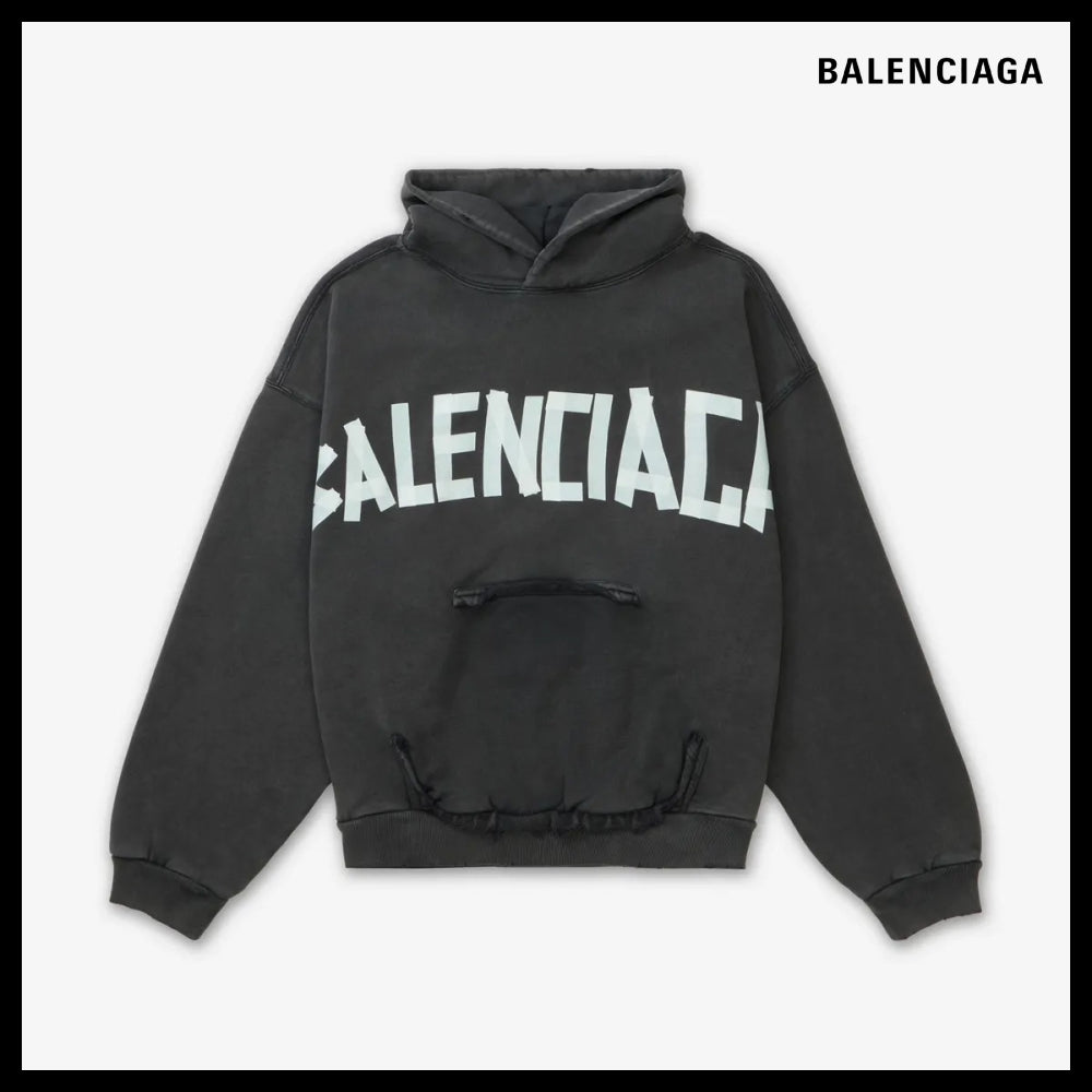 【BALENCIAGA】Ribbed Pocket Hoodie - Faded Black