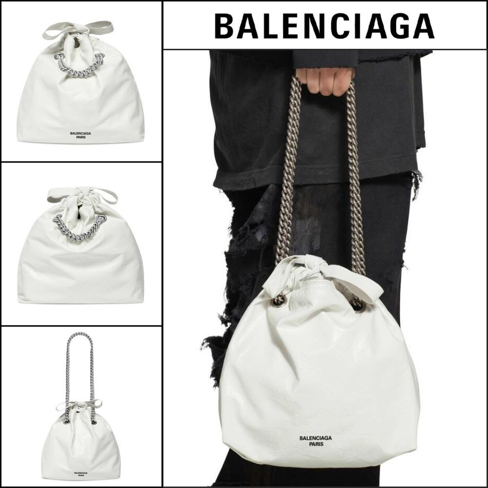 【BALENCIAGA】Crush Small Tote Bag White Crushed Calfskin