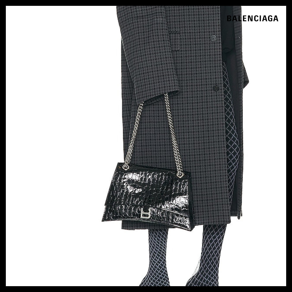 【BALENCIAGA】Crocodile Embossed Crush Medium Chain Bag