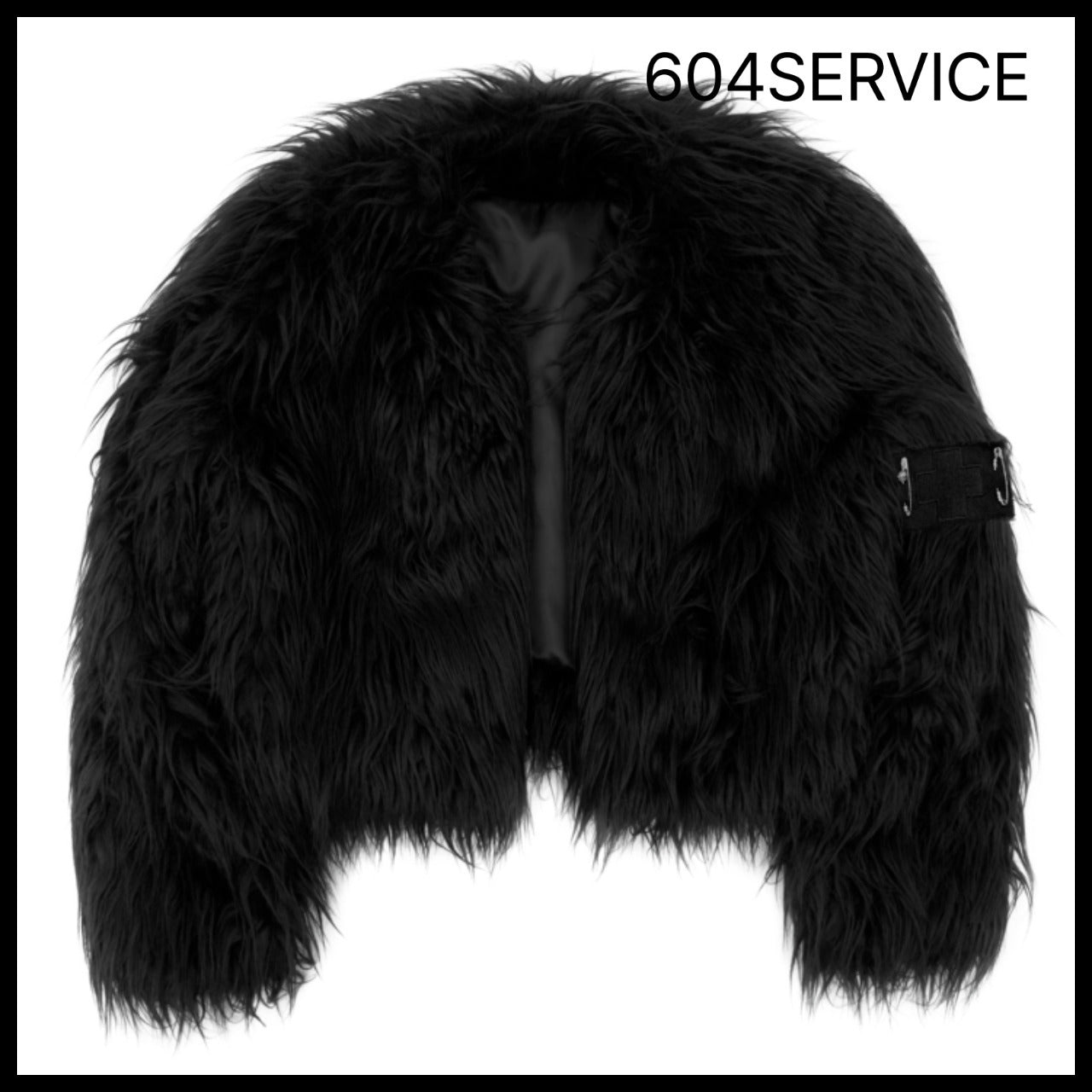 【604service】FUR JACKET WITH ARMY PATCH IN BLACK