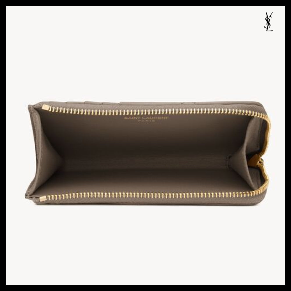【Saint Laurent】Leather CASSANDRE BIJOU Zipped Card Case