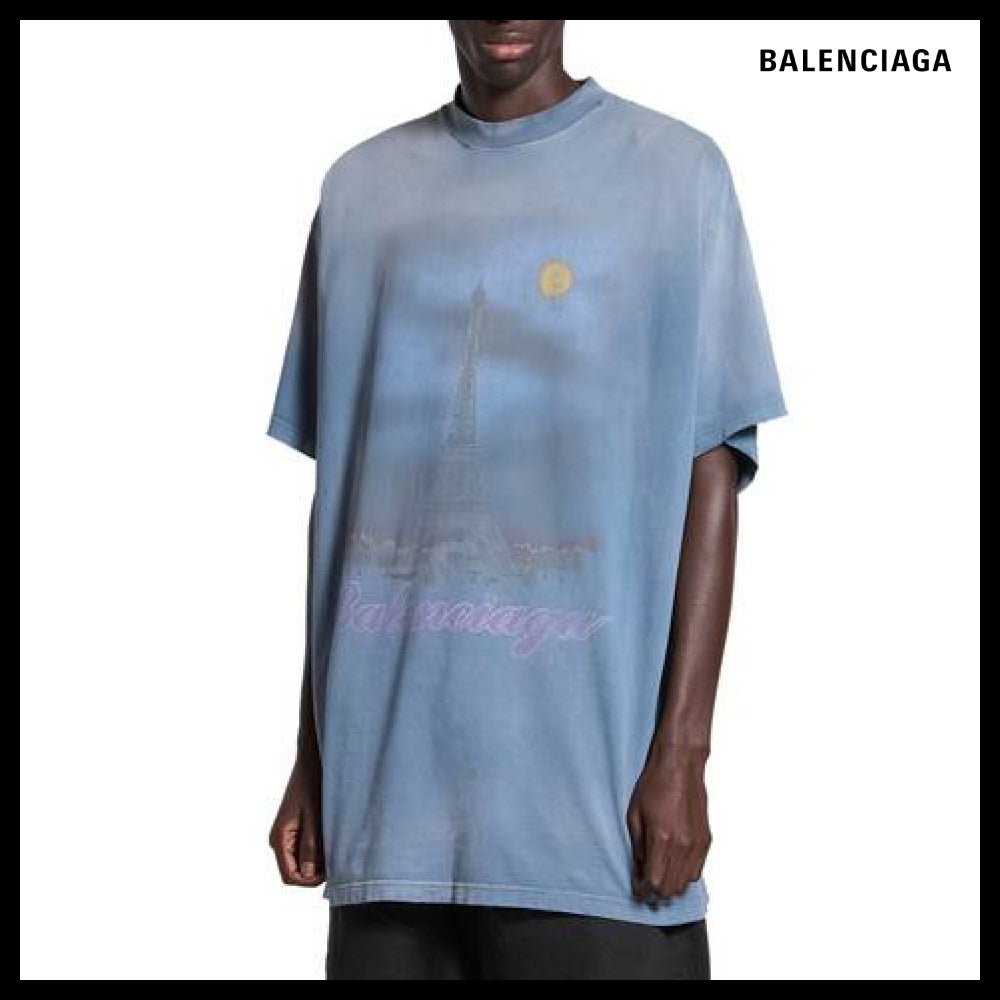 【BALENCIAGA】Moon T-Shirt Oversized Blue Vintage Jersey