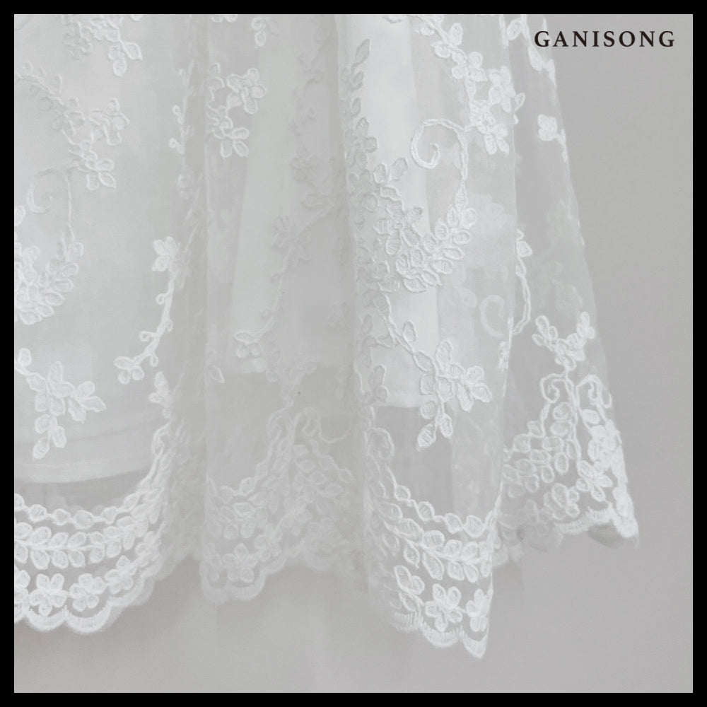 【GANISONG】Bridal Almond Mini Dress White
