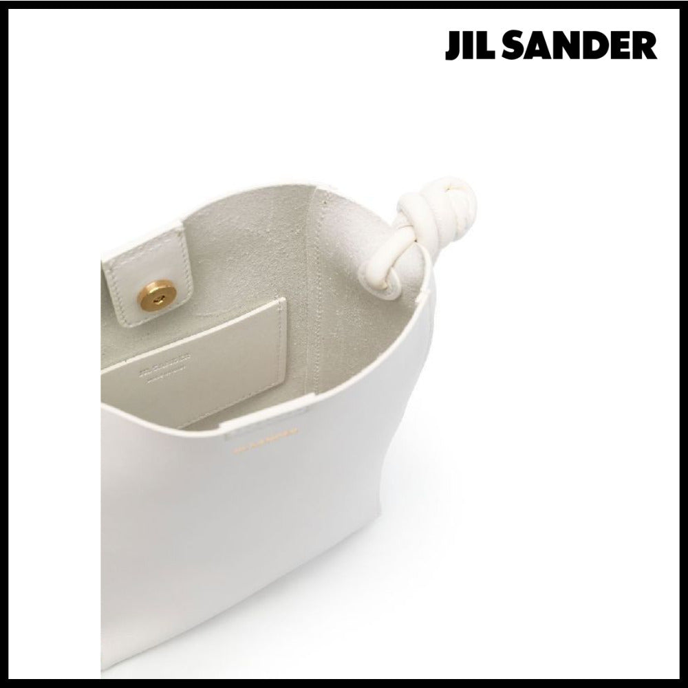【Jil Sander】Logo Detail Calfskin Crossbody Bag White