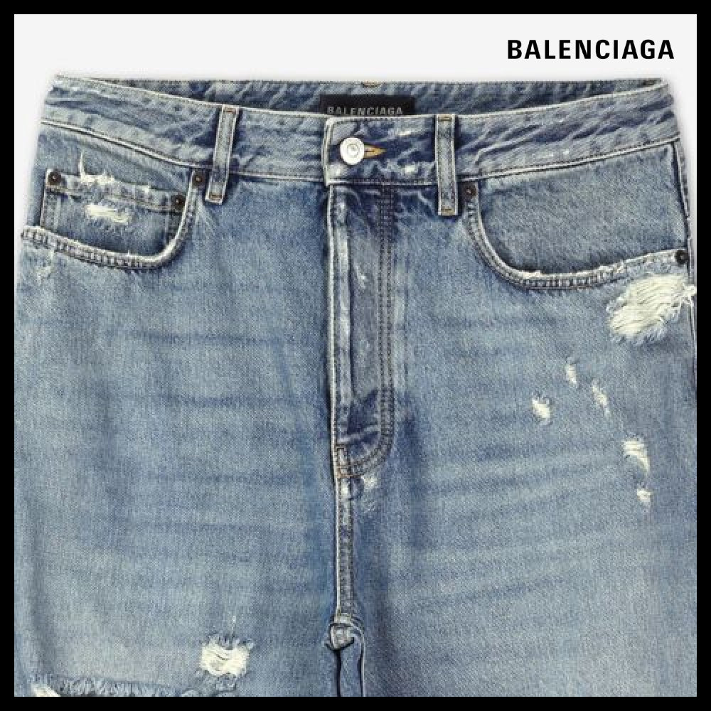 【BALENCIAGA】Ripped Denim Pants Sunbleached Blue