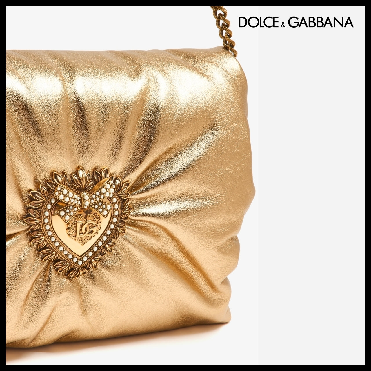 【Dolce & Gabbana】Medium Foiled Devotion Soft Bag Gold
