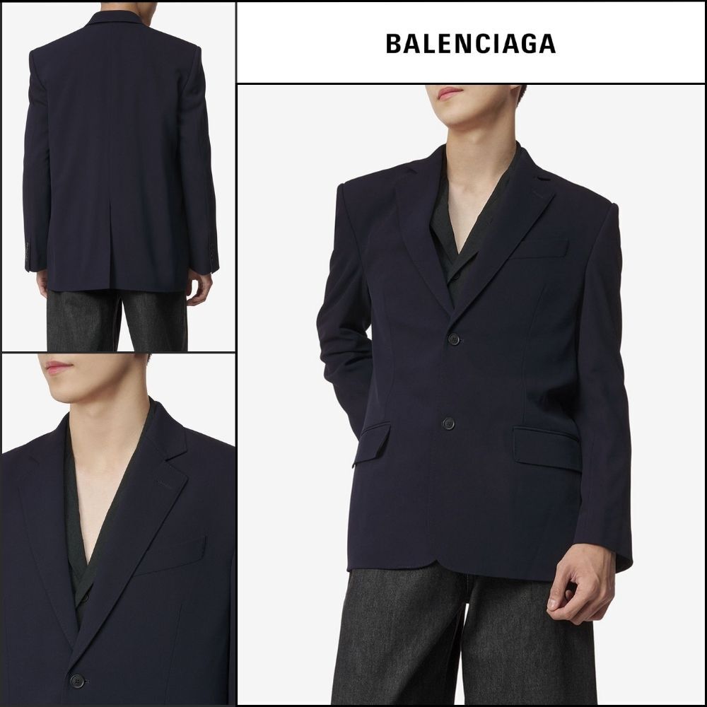 【BALENCIAGA】Virgin Wool Single-Breasted Jacket Navy